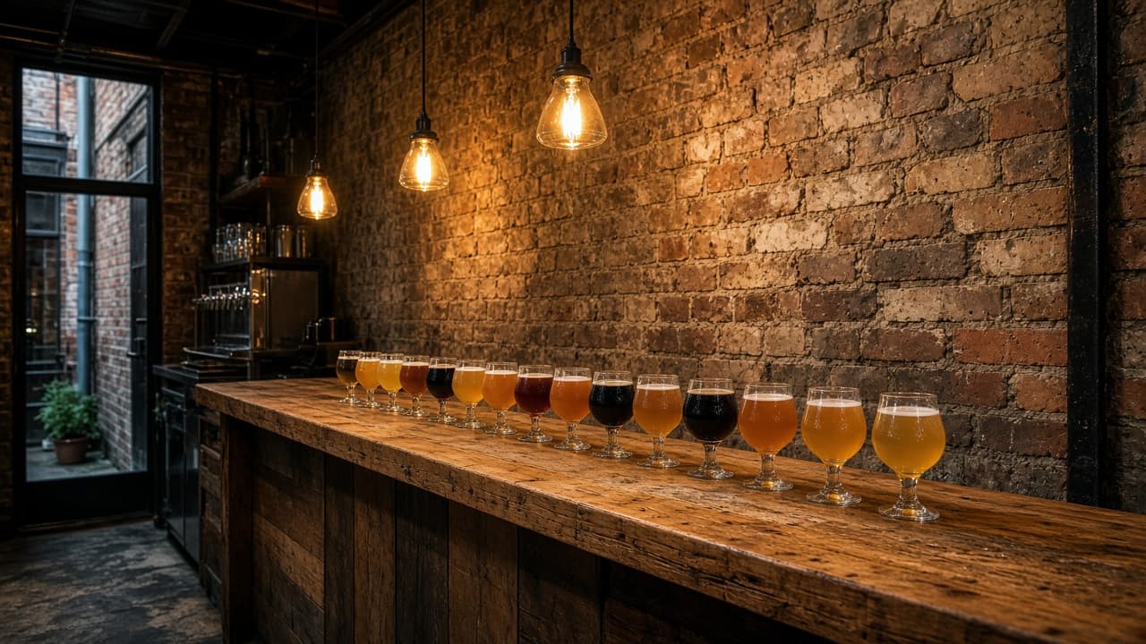 Melbourne cellar-bar timber counter with tasting glasses — discovery room, not a ranking